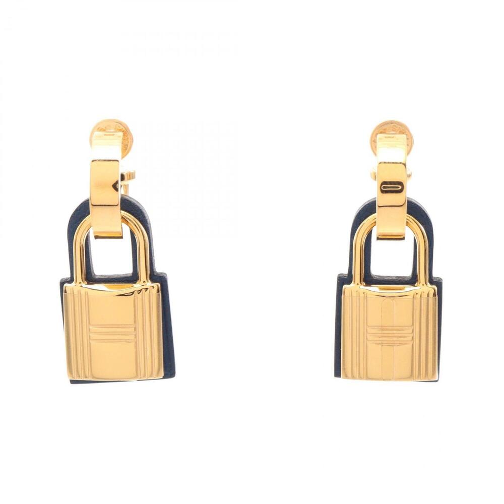 HERMES Blue Leather Earrings